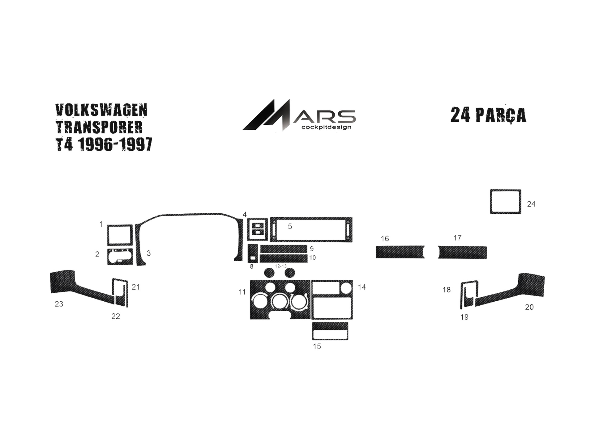 Volkswagen Transporter T4 Torpido Kaplama 1996-1998 24 Parça Karbon