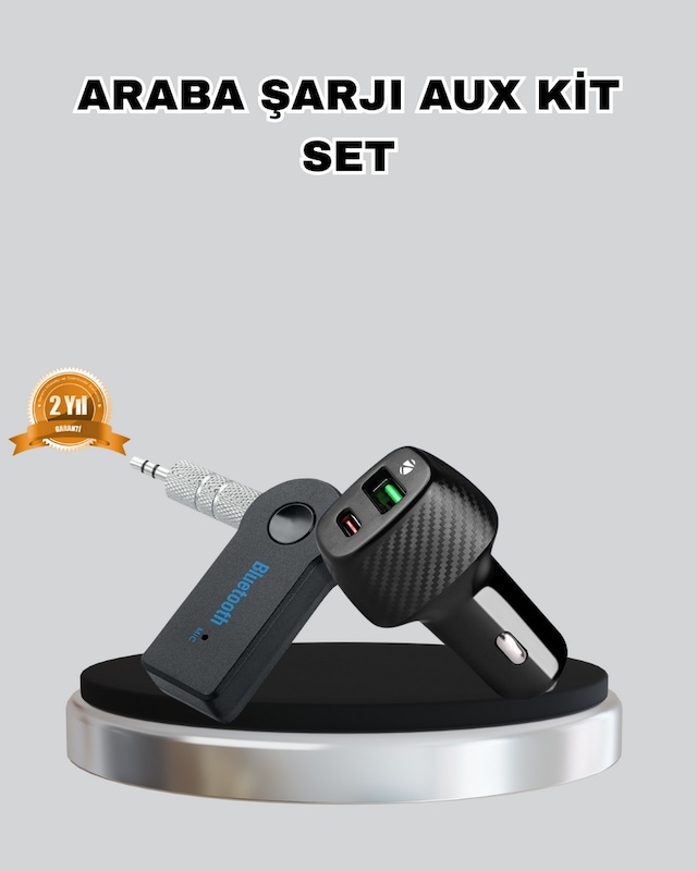 Techmrt Aux Bluetooth Adaptör Ve 38w Hızlı Araç Şarj Cihazı Seti