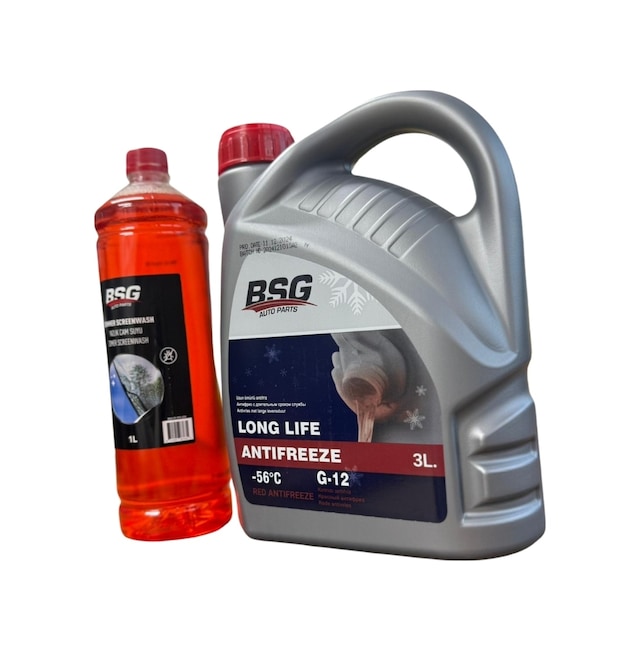 Kırmızı G12 Organik Antifriz -56 Derece 3 Litre Ve Konsantre Cam Suyu 1 Litre Takım Seti