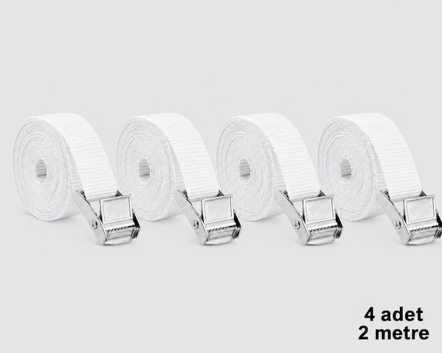 Beyaz Bağlama Kayışı 2 Metre, Metal Tokalı, 4 Adet