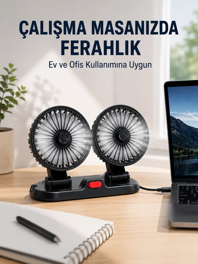 Mey İthalat Araç Ve Ev Kullanımına Uygun Çift Başlıklı Masaüstü Vantilatör