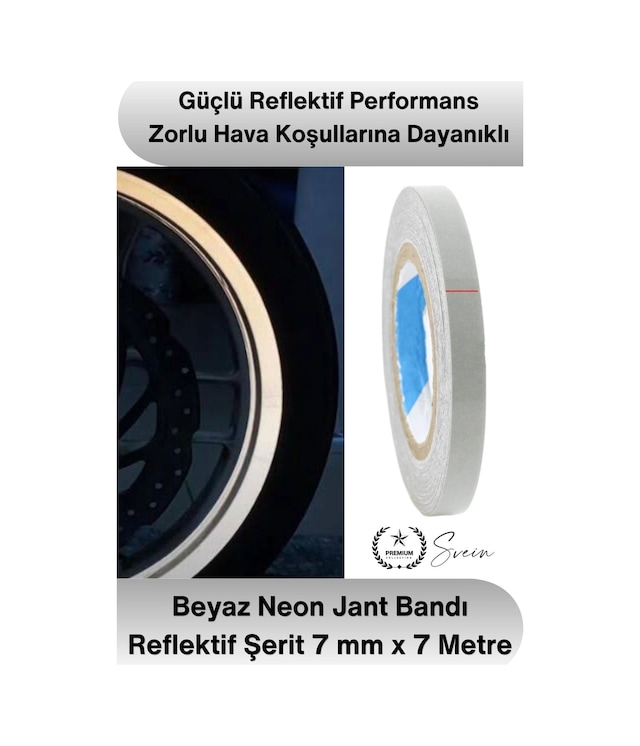 Neonbant Beyaz Neon Jant Bandı Reflektif Şerit 7mm 7 Metre Motosiklet Otomobil Bisiklet Jant Çember
