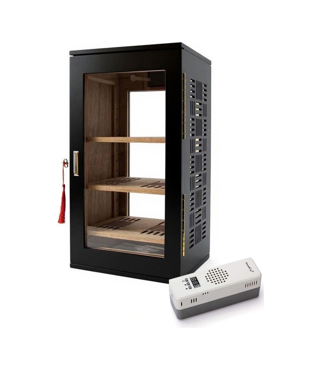 Elektronik Nemlendiricili 3 Raflı Puro Kutusu Humidor Gold Mat Siyah