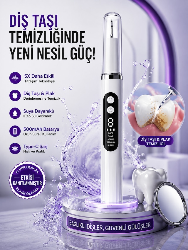 Diş Eti Sensörlü 500mah Şarjlı 5 Modlu Ultrasonik Akıllı Diş Taşı Plak Temizleme Cihazı