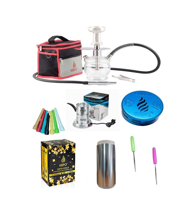 Kefo Trip Çantalı Nargile Takımı + Galvaniz Ocak + 1kg Kömür + Kefo Ember + Folyo + 50 Sipsi+ İğne