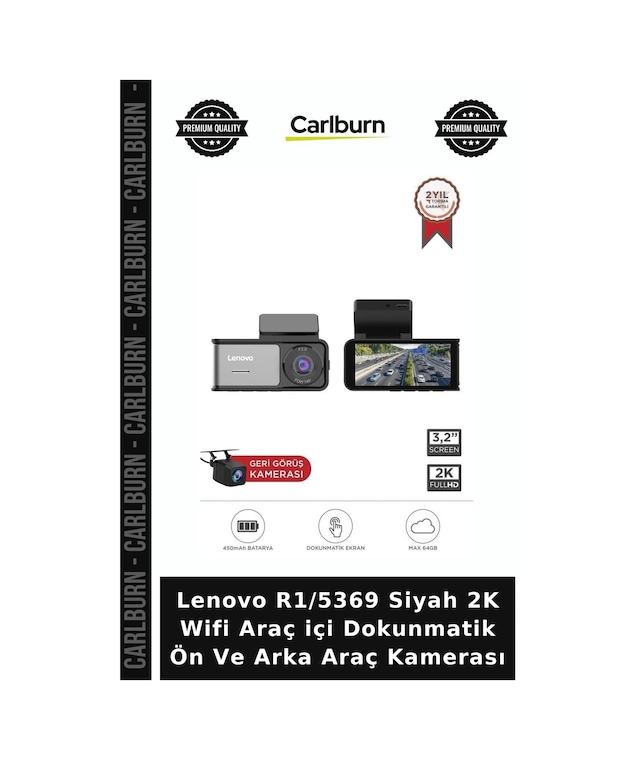 Lenovo R1/5369 Siyah 2k Wifi Araç İçi Dokunmatik Ön Ve Arka Araç Kamerası Kullanım Akıllı Geniş