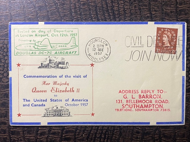 İngiltere Kraliçe Elisabeth Iı Amerika Ve Kanada Ziyareti İlk Gün Zarfı 1957 Fdc Gb Qeıı Usa/canada Royal Vısıt Air Mail Douglas Dc-7c Teşhir Ürün