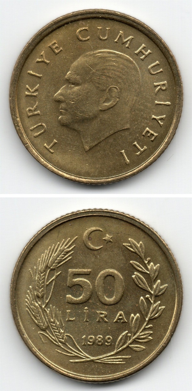 50 Lira 1989 Çil Eski Madeni Para