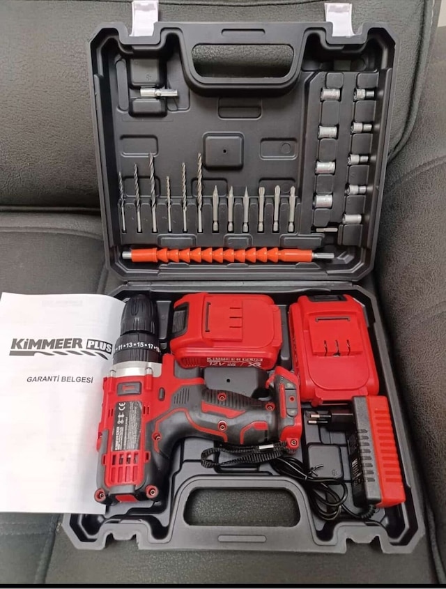 Kimmer Plus 12v 1.5 Ah Metal Şanzıman Çift Akülü Şarjlı 24 Parça Akülü Vidalama Matkap