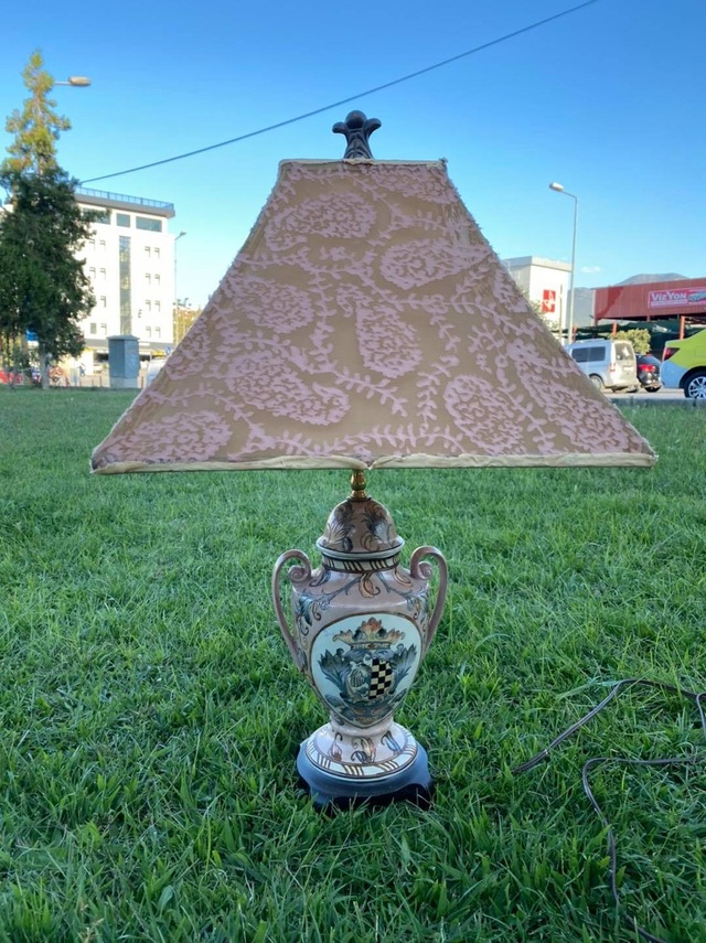 Kuş Motifli Porselen Abajur 70 CM Teşhir Ürün