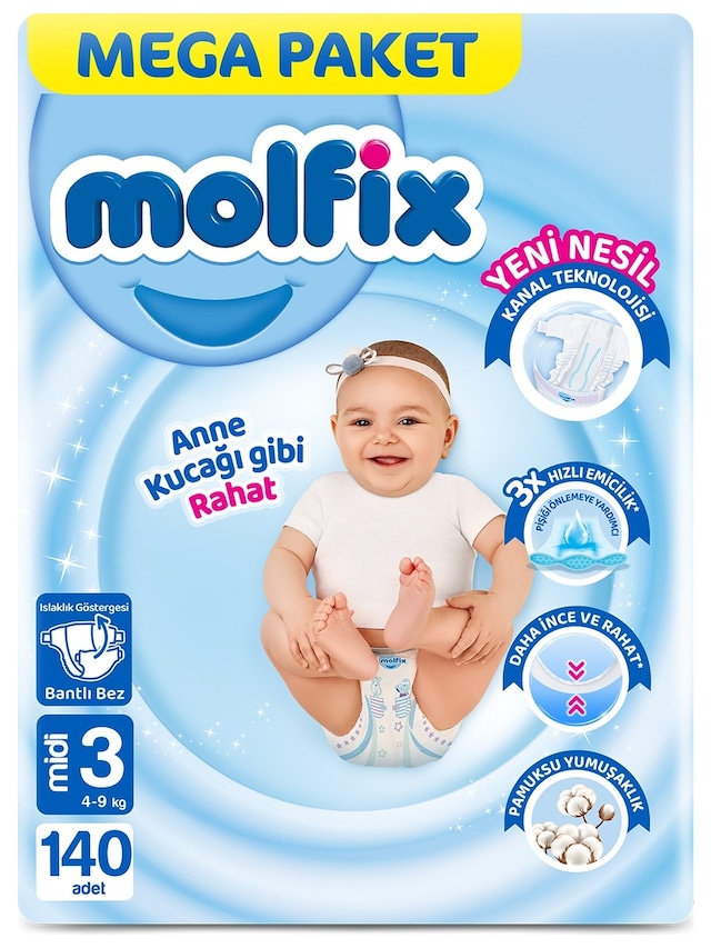 Molfix Kanal Teknolojisi Mega Paket 3 Beden Midi 140 Adet