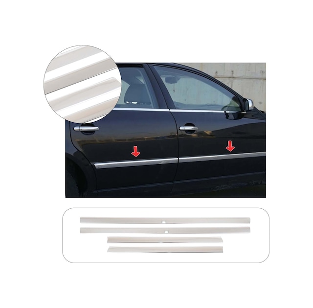 Volkswagen Passat 3B Uyumlu 1997-2005 Krom Yan Kapı Çıtası 4 Parça Paslanmaz Çelik