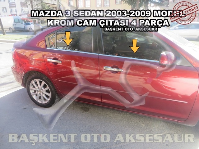 Mazda 3 Sedan Krom Cam Çıtası 4 Parça 2003-2009 Paslanmaz Çelik
