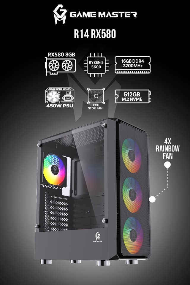 Game Master R14 R5-5600 16 GB 512 GB M2 SSD 8 GB RX580 Free Dos Masaüstü Oyuncu Bilgisayarı