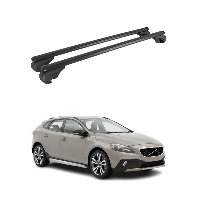 Volvo V40 Cross Country 2013-2019 Arası Uyumlu Port Bagaj Taşıyıcı Ara Atkı Alüminyum Siyah 2 Parça