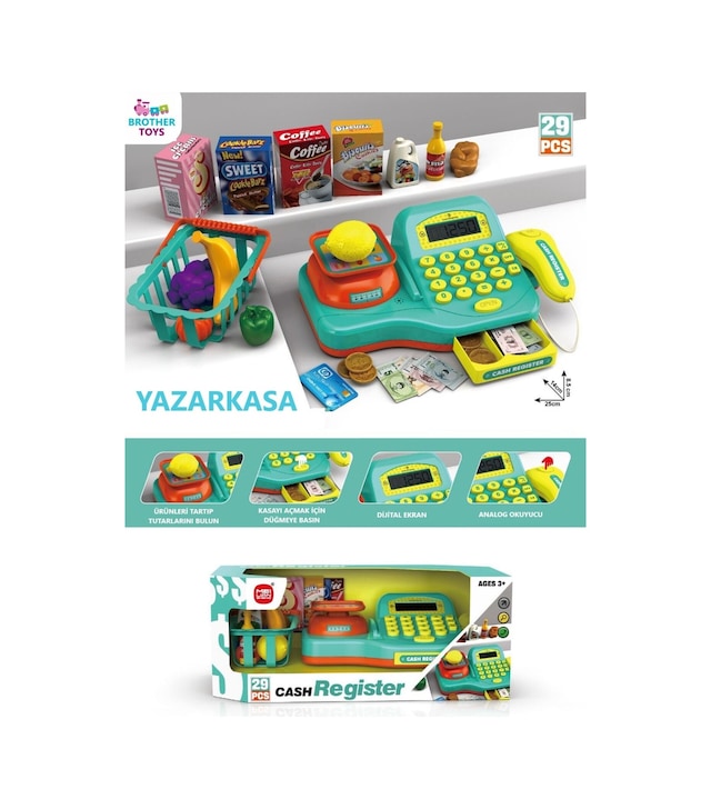 29 Parçalı Terazili Sesli Işıklı Hesap Makineli Barkod Okuyuculu Yazar Kasa Market Yazarkasa Pos