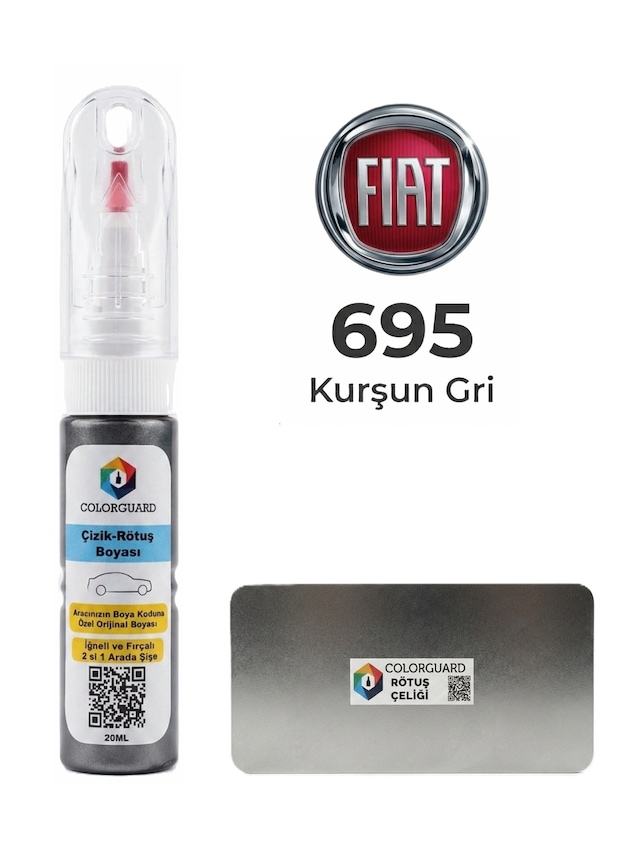 Fıat 695 Kurşun Gri İğneli Ve Fırçalı 2 Si 1 Arada Özel Tasarım Şişe Rötuş Boyası Ve Profesyonel Rötuş Çeliği Seti
