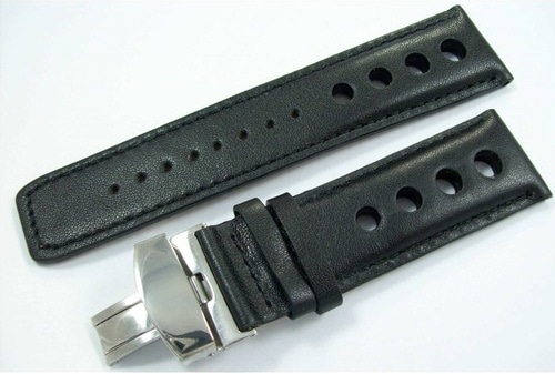 Bizon Deri Saat Kayışı 24Mm Spor Siyah Klipsli Saat Kordonu