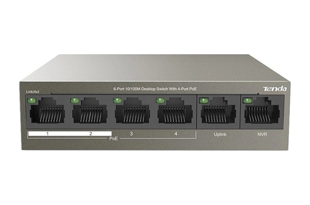 Tenda Tef1106p 6 Port 4 Port Poe+ 10-100 + 2 Port Uplink Switch Çelik Kasa Rack Mount Kdo