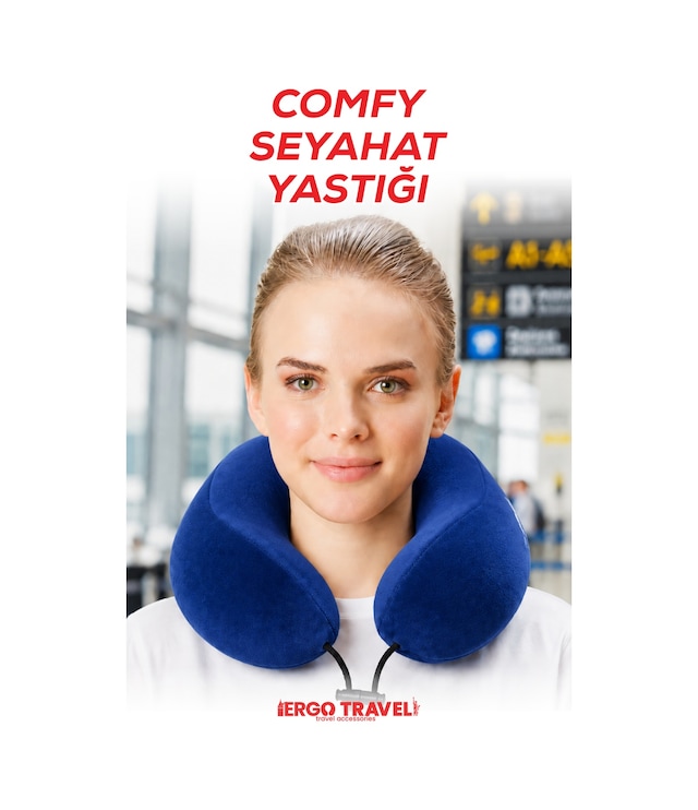 Viscofoam Comfy Ortopedik Seyahat Yastığı Visco Boyun Destekli Seyahat Yastığı - Mavi | Ergo Travel