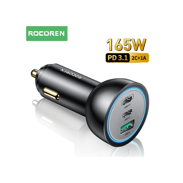 Rocoren 165w 3 Portlu Pd3.1 2 Type-c Ve Usb-a Araç İçi Hızlı Şarj Cihazı + 1 Metre 240w Kablo