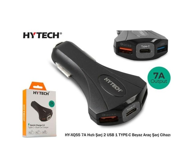 Hytech Hy-Xq55 Type-C + Çift Usb Çıkışlı Çakmak Şarj 7A Siyah