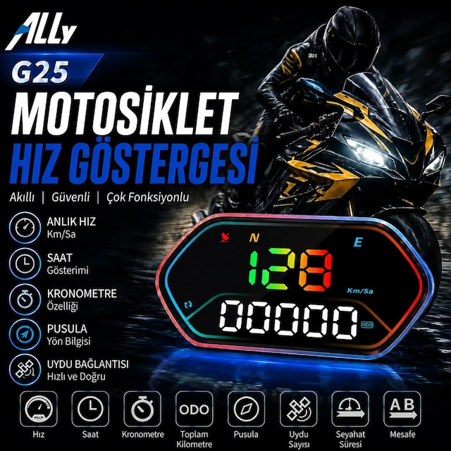 Ally Hud G25 Obd2 + Gps Head Up Display Hud Dijital Hız Göstergesi - Motosiklet İle Uyumlu- 5775