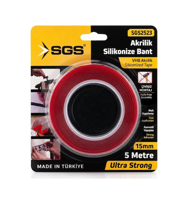 Sgs-2523 Vhb Akrilik Silikonize Bant 15mmx5yrd Bandı Çift Taraflı Bant Diğer