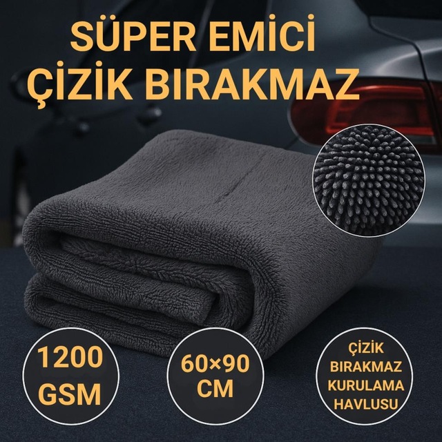 Coofbe Profesyonel 60x90cm 1200gsm Ultra Kalın Mikrofiber Araç Kurulama Havlusu Oto Yıkama Bezi Kurutma Havlusu