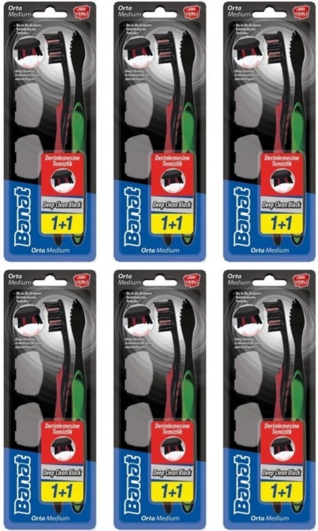 Banat Deep Clean Black Kapaklı Diş Fırçası Medium 2'li x 6 Paket