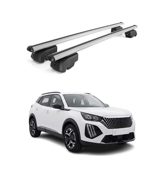 Peugeot E-2008 2023-2027 Arası Uyumlu Port Bagaj Taşıyıcı Ara Atkı Alüminyum Gümüş 2 Parça