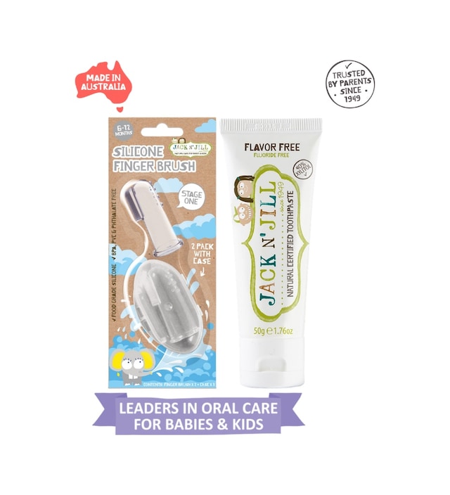 Jack N Jill Bebek Diş Fırçalama Seti Silikon 2'li Parmak Fırça + Aromasız Diş Macunu 50g