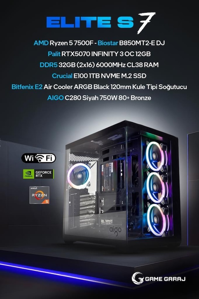 Game Garaj Elite S7 Ryzen 5 7500F RTX 5070 32GB RAM 1TB SSD