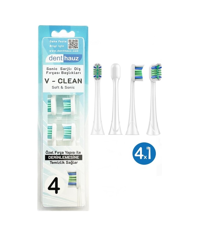 V Clean Sonic Soft Temizlik - Philips Sonicare Uyumlu 4 Adet Yedek Başlık