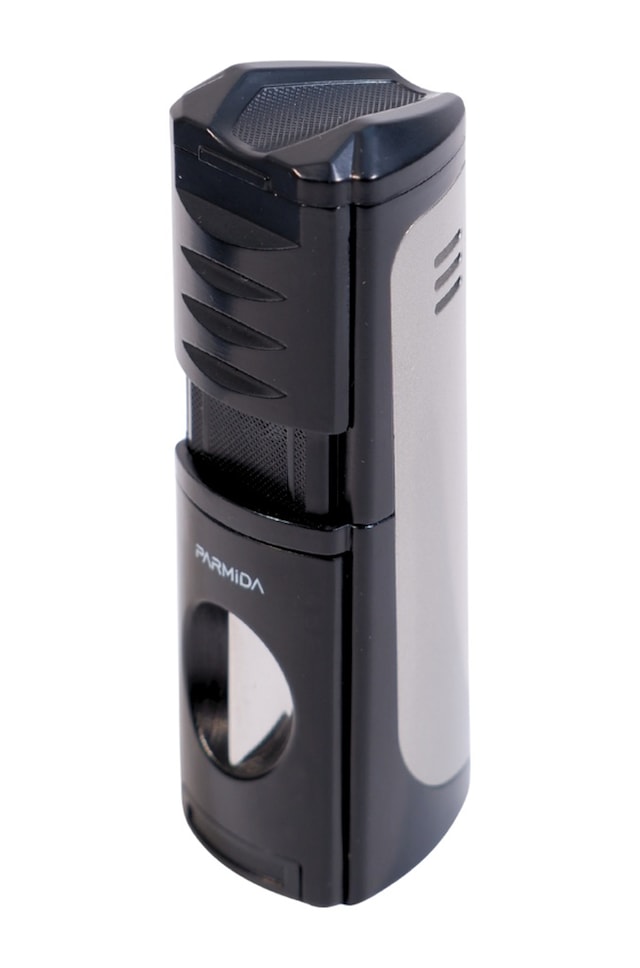Parmida 3 Torch Pürmüz Kesici & Delicili Siyah Gunmetal Metal Puro Çakmağı - Tr9524