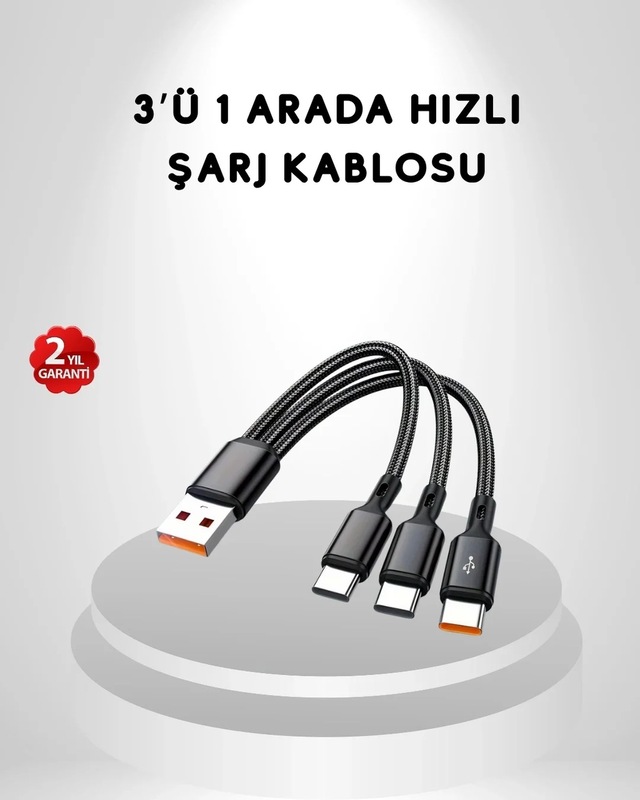 Ers 3 Ü 1 Arada Hızlı Şarj Kablosu İos Android Type-c Uyumlu Ve Dayanıklı