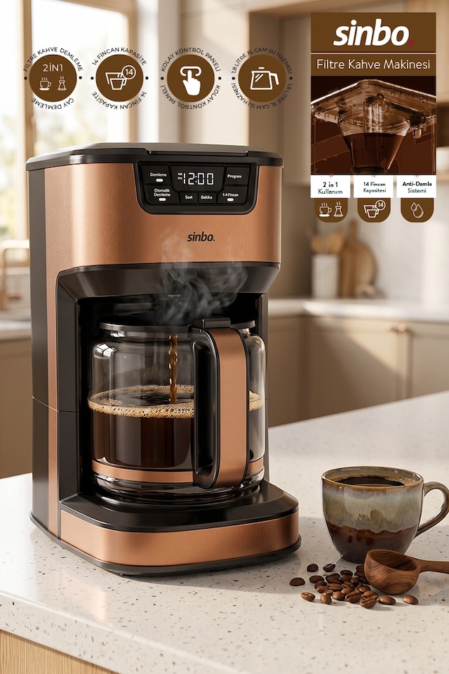 Scm-9040 Otomatik Zaman Ayarlı Xl 14 Fincan Filtre Kahve Makinesi Dijital Göstergeli