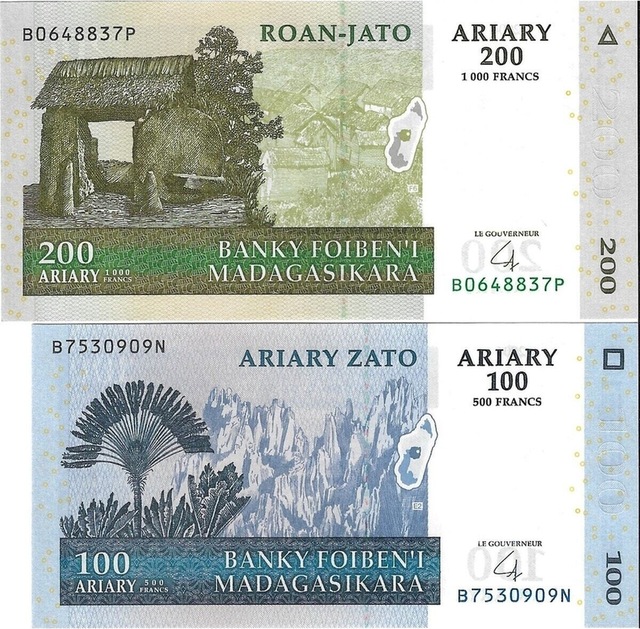 Madagaskar 2004 Yılı 100/200 Ariary Yabancı Kağıt Para Çil Unc Koleksiyon Para