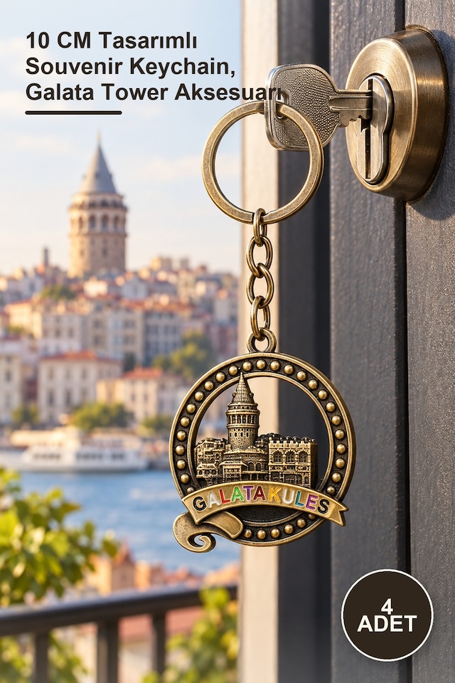 4 Adet Metal Galata Kulesi Anahtarlık 10 Cm Tasarımlı Souvenir Keychain, Galata Tower Aksesuarı