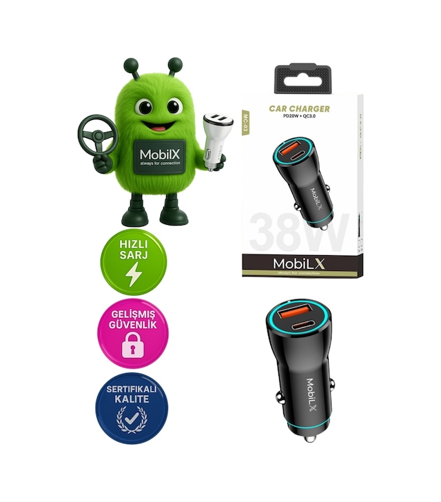 Mobilx Mc-03 38w Pd + Qc3.0 Metal Araç Şarj Cihazı Usb & Type-c Hızlı Çakmaklık Adaptörü