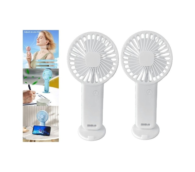 2 Adet Mini Fan,telefon Tutucu,portatif El Vantilatörü Beyaz 9,3x19cm