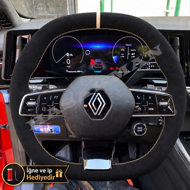 Renault Symbioz Dikme Direksiyon Kılıfı Full Alcantara Süet Bej Yüzük Ve Bej Dikiş 2024-2026