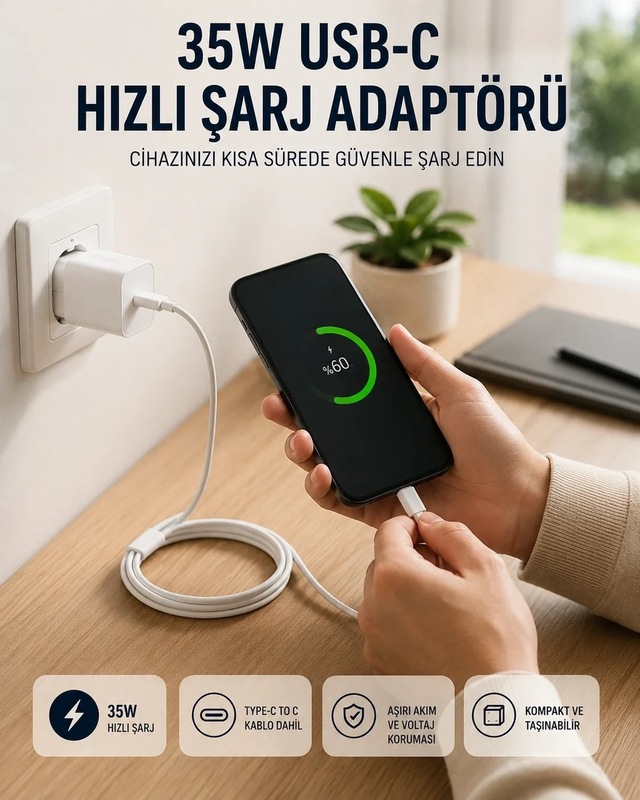 Ers Type-c To C Kablolu 35w Hızlı Şarj Başlığı Set