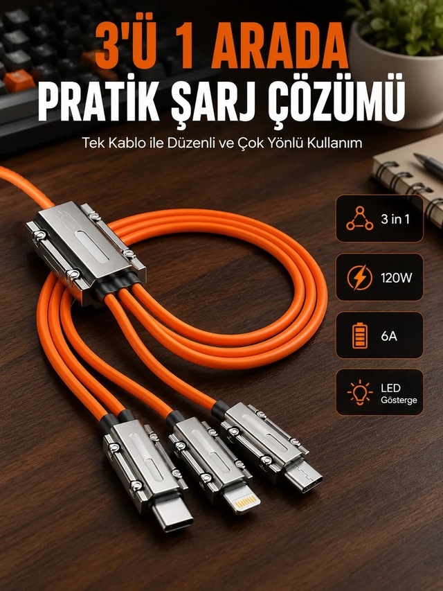 Ers Yüksek Güç Aktarımı Sunan 6a Destekli Çoklu Bağlantı Şarj Ve Veri Kablosu