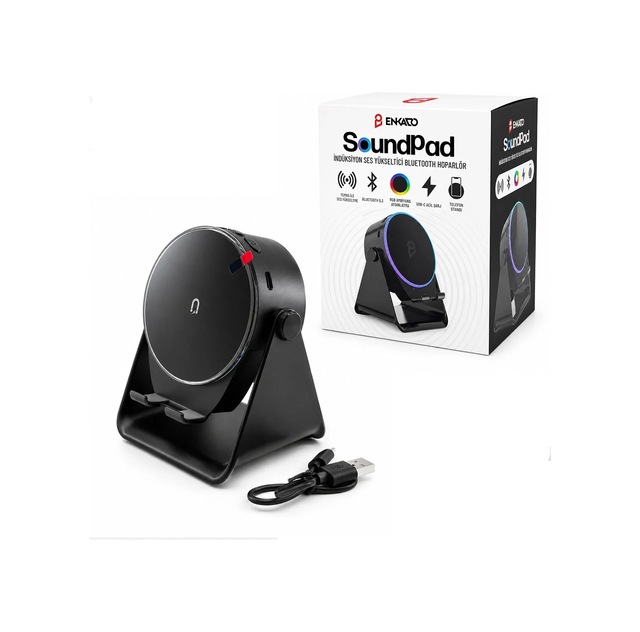 Ers- Soundpad Bluetooth Hoparlör - İndüksiyon Temas Özellikli - Telefon Standlı - Type-c Şarj - Rgb Ambiyans Aydınlatma