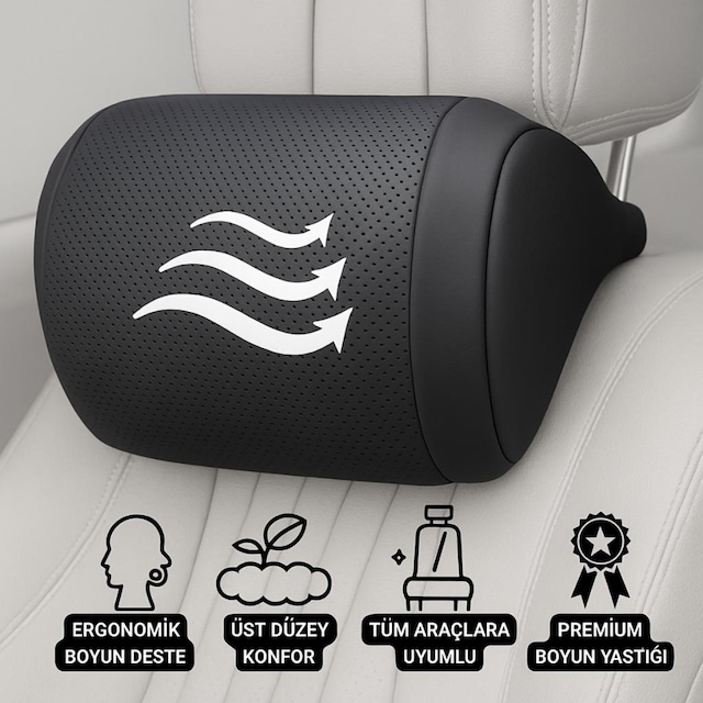 Coofbe Tüm Araçlara Uyumlu Ortopedik Araç Boyun Baş Yastığı Oto Koltuk Başlığı, Oto Boyun Yastığı Car Headrest Siyah