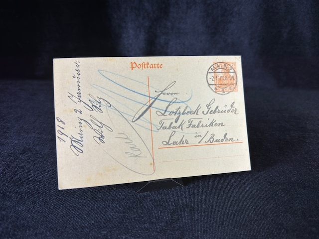 Antiye 1918 Yılından Almanya Germania 7 1/2 Pfennig Kendinden Pullu Post Kartı Postadan Geçmiş Teşhir Ürün
