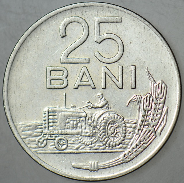 Romanya 25 Banı 1966 Sosyalist Dönem-traktör Temalı. Çilaltı.