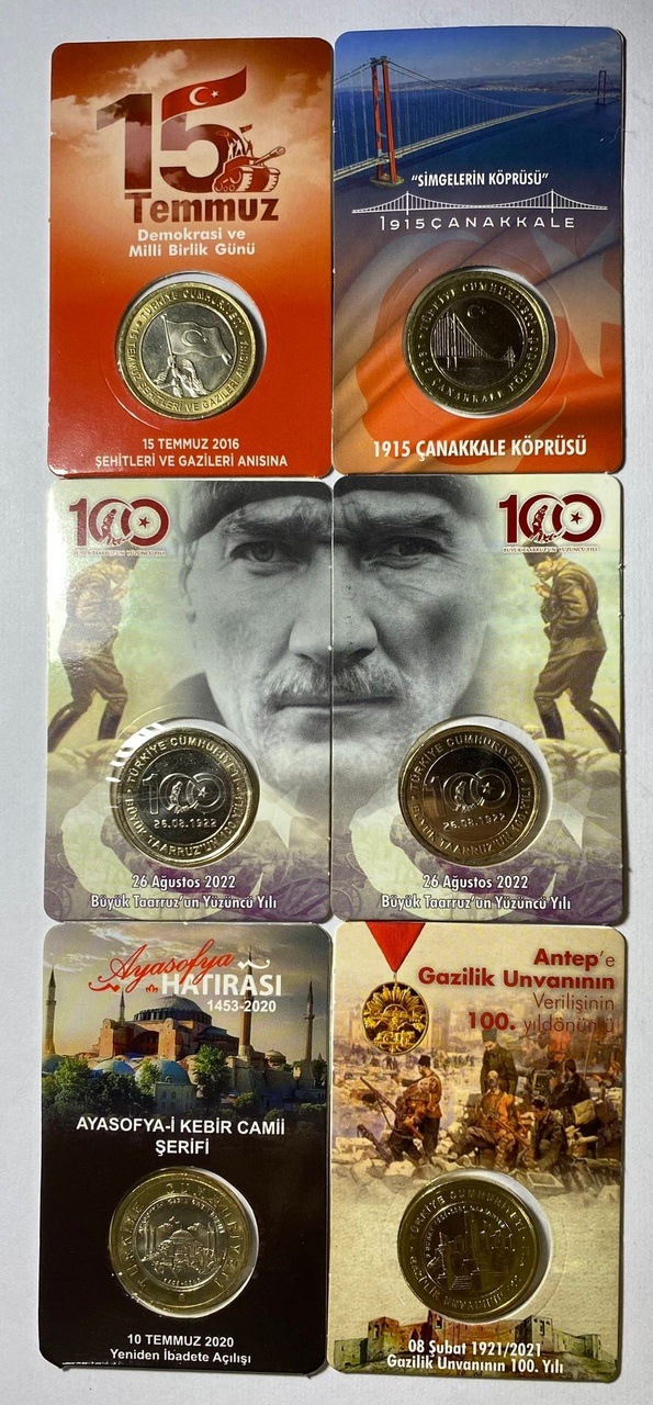 Emir Collectıon 6 'lı Hatıra 1 Lira Para Kiti Seti, Ayasofya, Antep, Çanakkale, 1