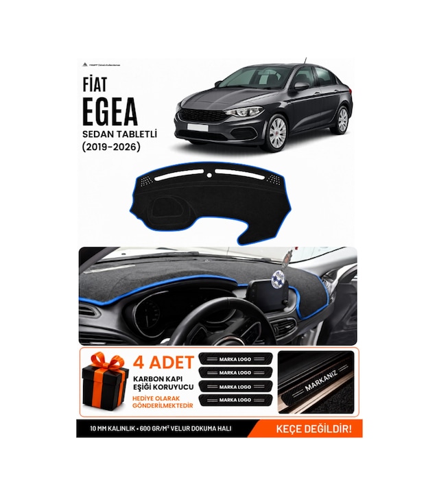 Fiat Egea Sedan 2019-2026 Tabletli Uyumlu Torpido Örtüsü, Torpido Kılıfı - Siyah Mavi